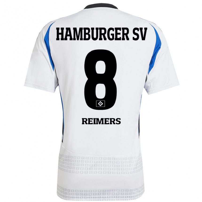 Hombre Fútbol Camiseta Moritz Reimers #8 Blanco Azul 1ª Equipación 2024/25 Perú