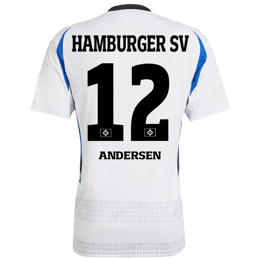 Hombre Fútbol Camiseta Patrick Andersen #12 Blanco Azul 1ª Equipación 2024/25 Perú