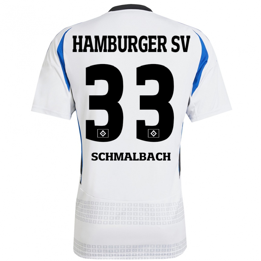 Hombre Fútbol Camiseta Sebastian Schmalbach #33 Blanco Azul 1ª Equipación 2024/25 Perú