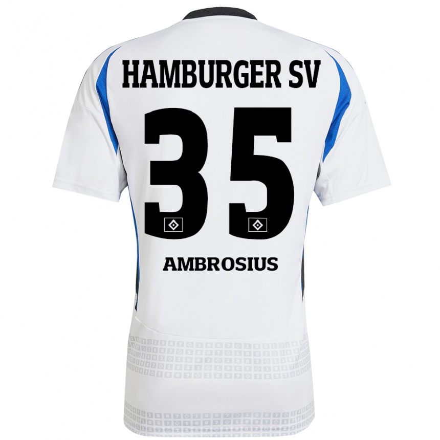 Hombre Fútbol Camiseta Stephan Ambrosius #35 Blanco Azul 1ª Equipación 2024/25 Perú