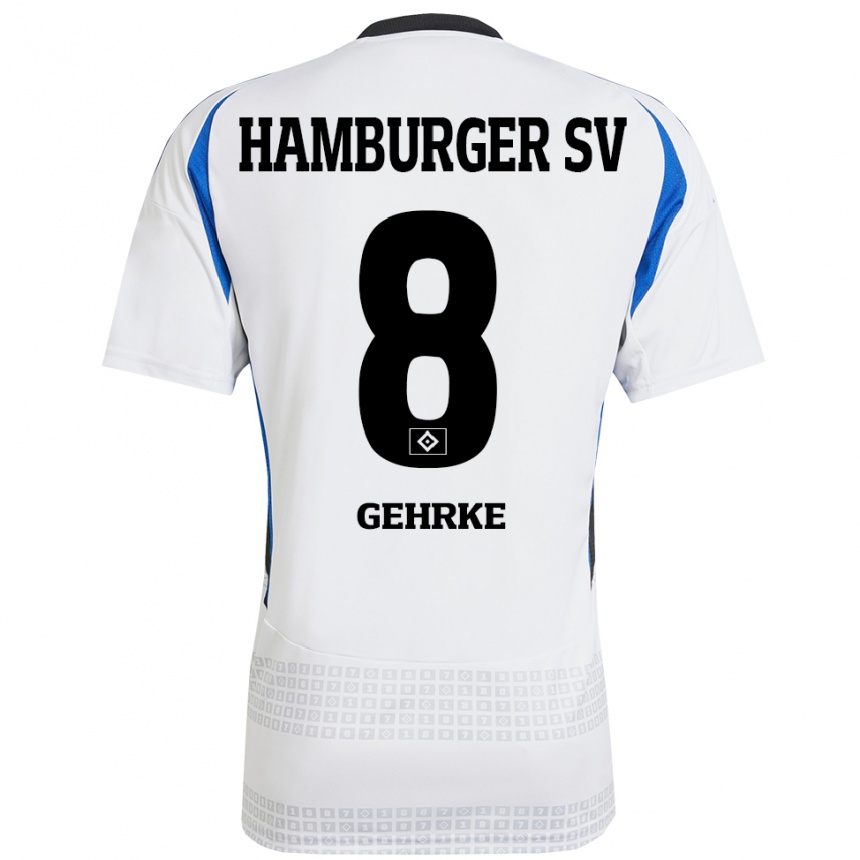 Hombre Fútbol Camiseta Stefan Gehrke #8 Blanco Azul 1ª Equipación 2024/25 Perú