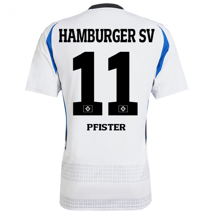 Hombre Fútbol Camiseta Edward Pfister #11 Blanco Azul 1ª Equipación 2024/25 Perú