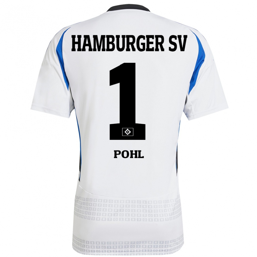 Hombre Fútbol Camiseta Christina Pohl #1 Blanco Azul 1ª Equipación 2024/25 Perú