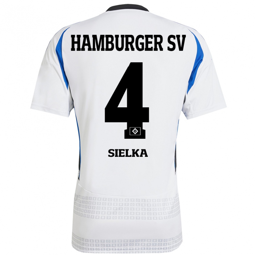 Hombre Fútbol Camiseta Michelle Sielka #4 Blanco Azul 1ª Equipación 2024/25 Perú