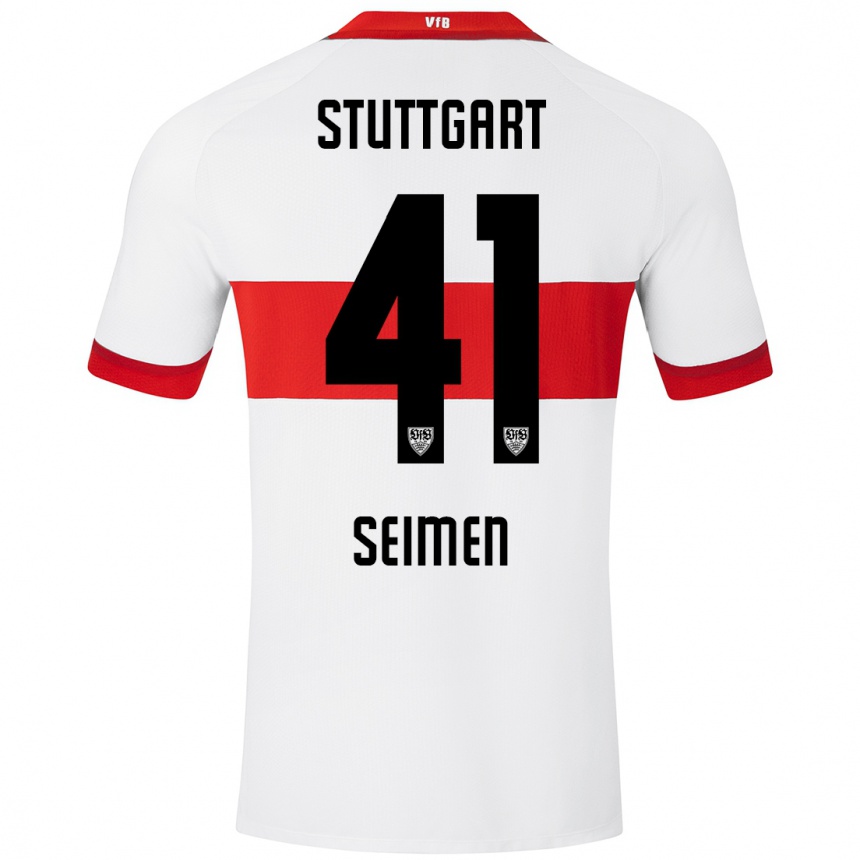 Hombre Fútbol Camiseta Dennis Seimen #41 Blanco Rojo 1ª Equipación 2024/25 Perú