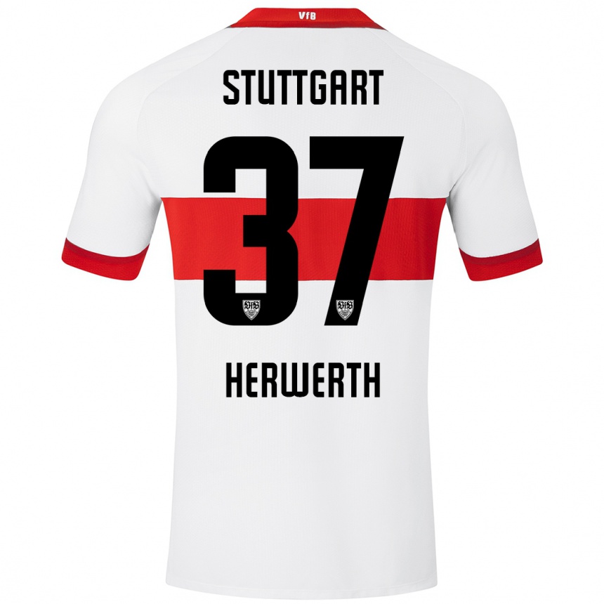 Hombre Fútbol Camiseta Maximilian Herwerth #37 Blanco Rojo 1ª Equipación 2024/25 Perú