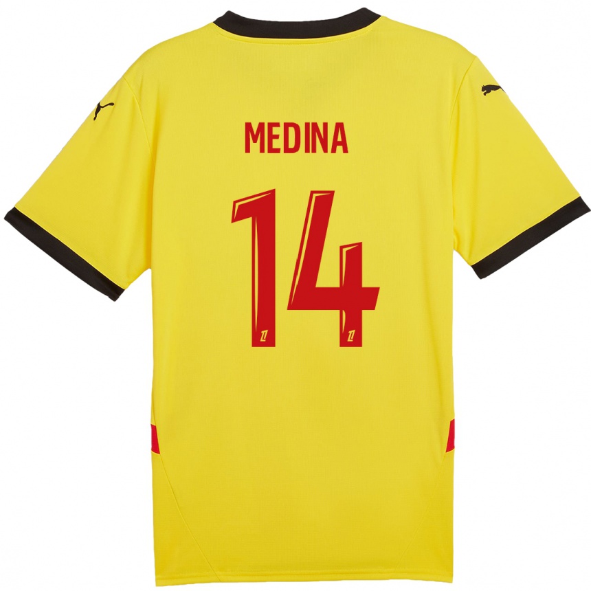 Hombre Fútbol Camiseta Facundo Medina #14 Amarillo Rojo 1ª Equipación 2024/25 Perú