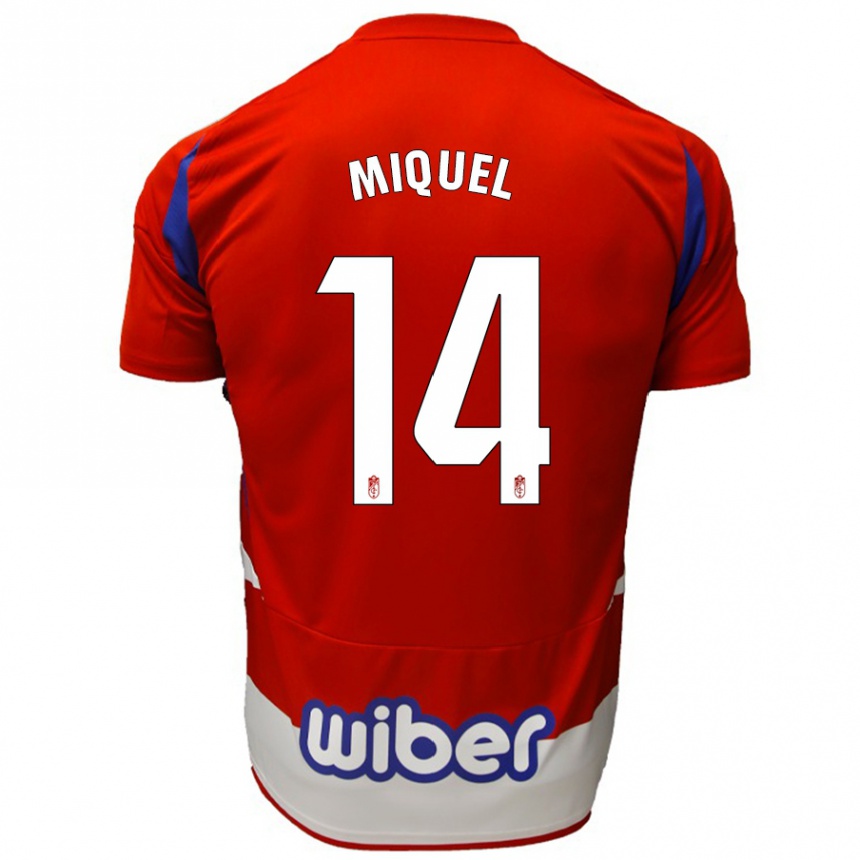 Hombre Fútbol Camiseta Ignasi Miquel #14 Rojo Blanco Azul 1ª Equipación 2024/25 Perú