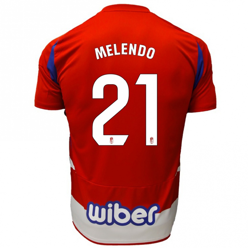 Hombre Fútbol Camiseta Óscar Melendo #21 Rojo Blanco Azul 1ª Equipación 2024/25 Perú