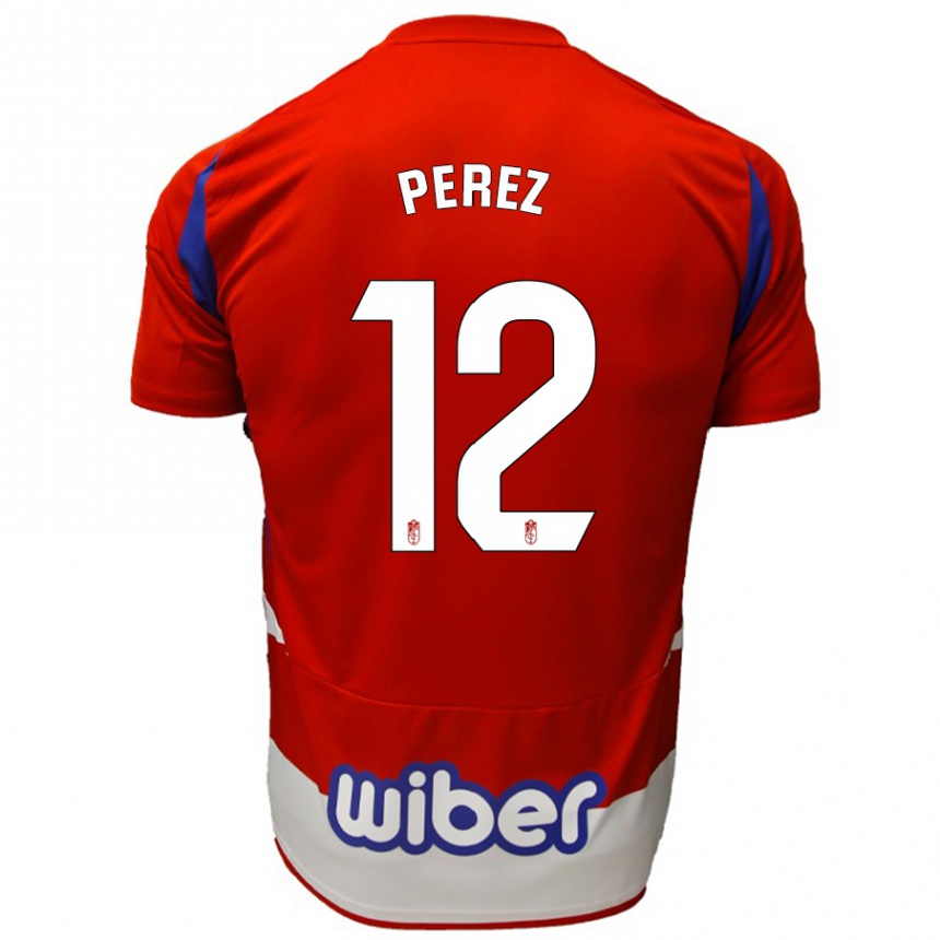 Hombre Fútbol Camiseta Alba Pérez #12 Rojo Blanco Azul 1ª Equipación 2024/25 Perú