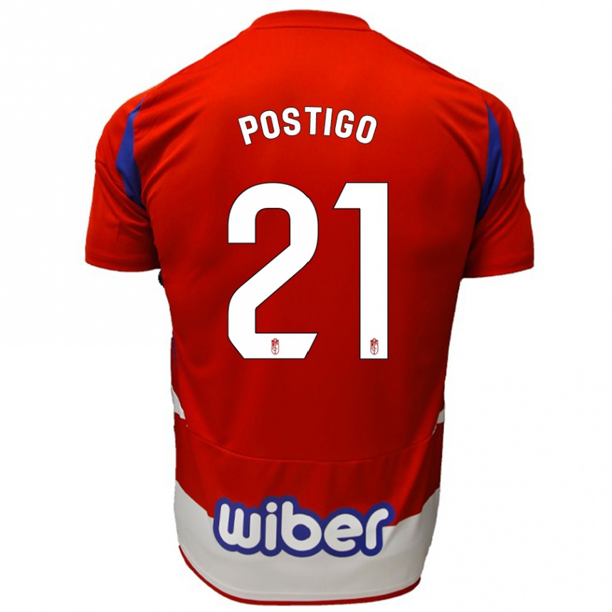 Hombre Fútbol Camiseta Postigo #21 Rojo Blanco Azul 1ª Equipación 2024/25 Perú