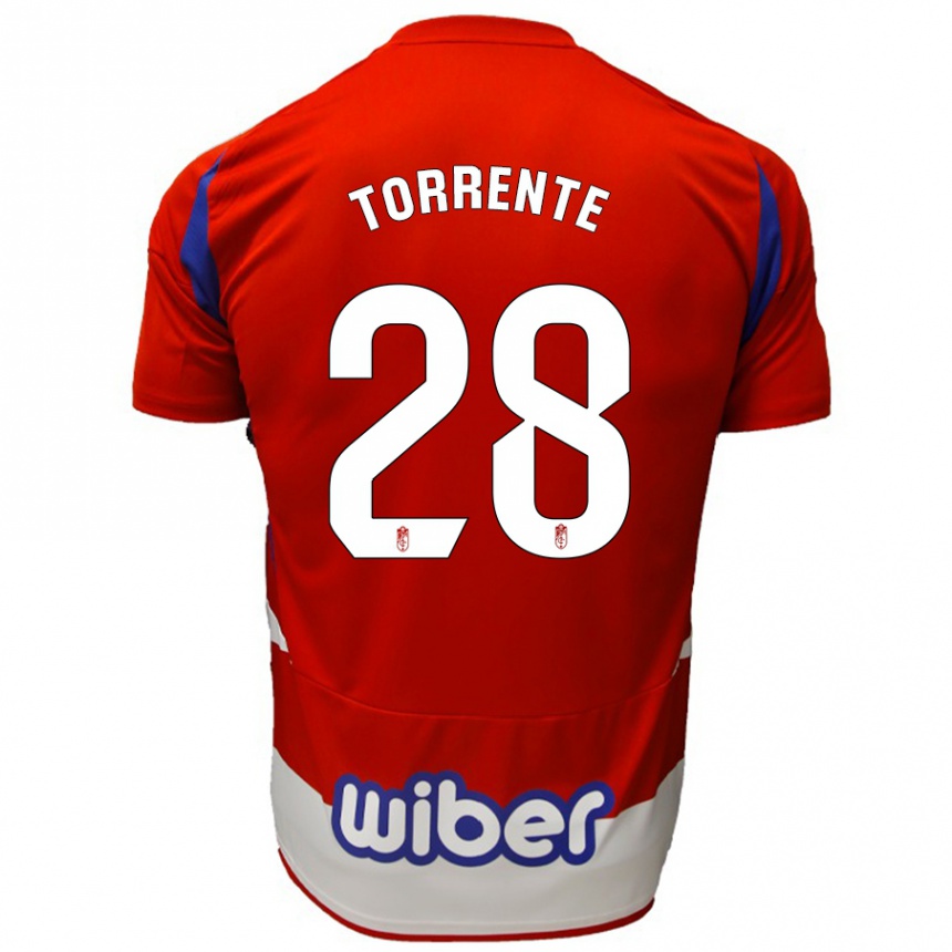 Hombre Fútbol Camiseta Raúl Torrente #28 Rojo Blanco Azul 1ª Equipación 2024/25 Perú