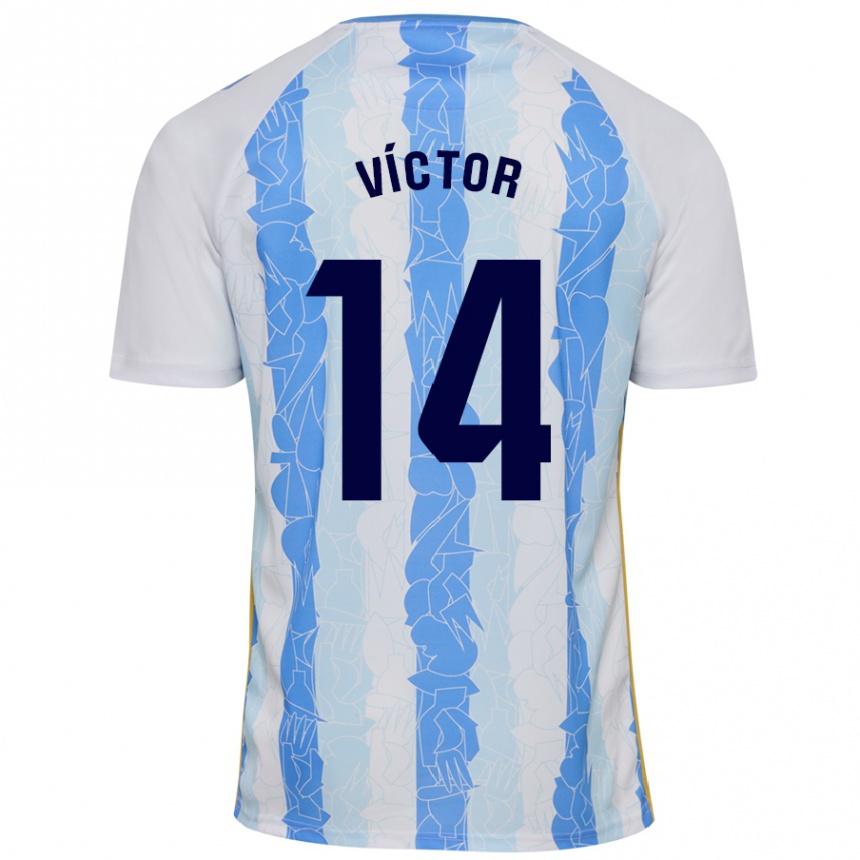 Hombre Fútbol Camiseta Víctor García #14 Blanco Azul 1ª Equipación 2024/25 Perú