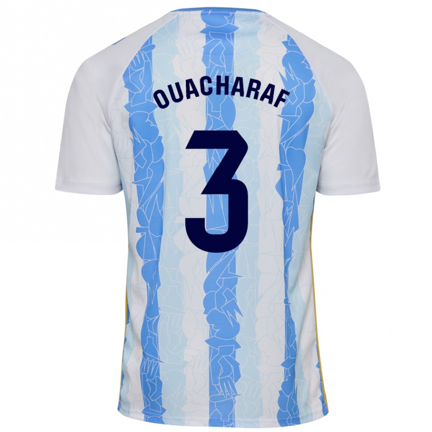 Hombre Fútbol Camiseta Bilal Ouacharaf #3 Blanco Azul 1ª Equipación 2024/25 Perú