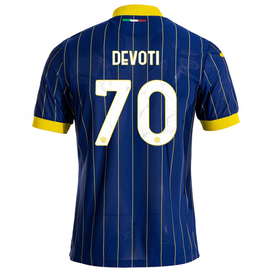 Hombre Fútbol Camiseta Andrea Devoti #70 Azul Amarillo 1ª Equipación 2024/25 Perú