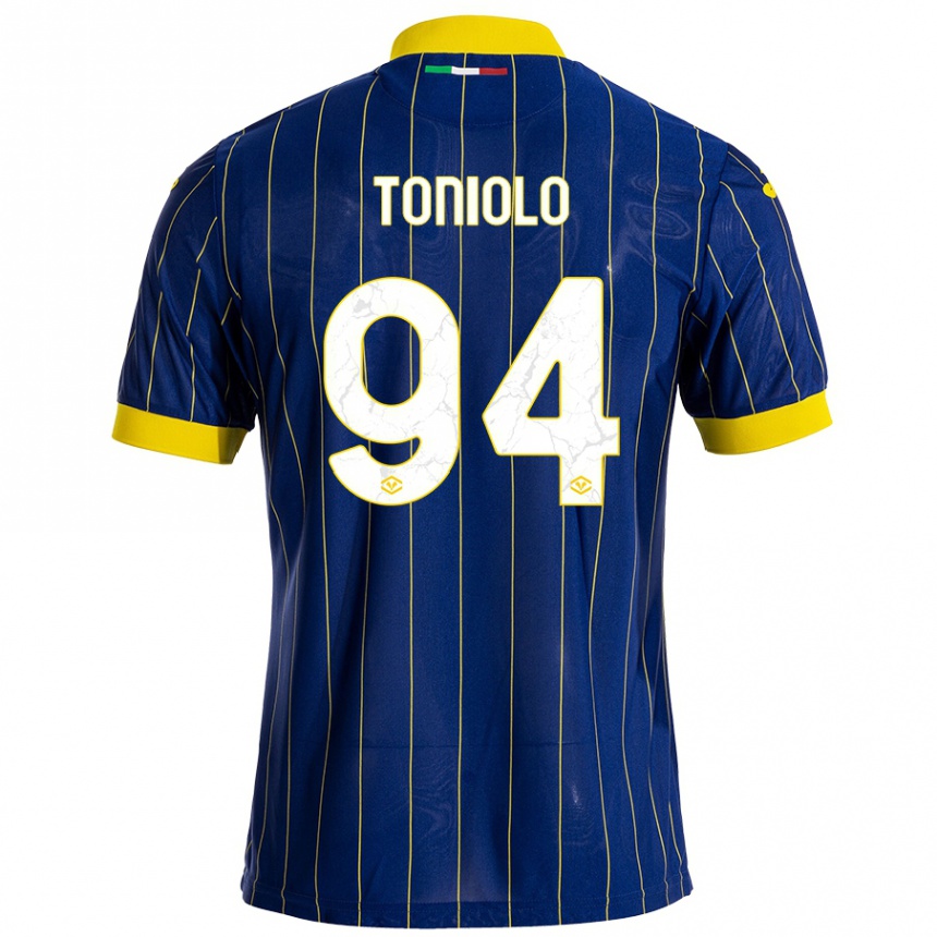 Hombre Fútbol Camiseta Giacomo Toniolo #94 Azul Amarillo 1ª Equipación 2024/25 Perú