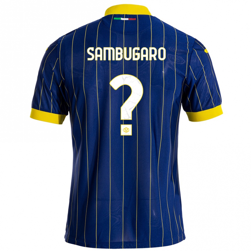 Hombre Fútbol Camiseta Mattia Sambugaro #0 Azul Amarillo 1ª Equipación 2024/25 Perú