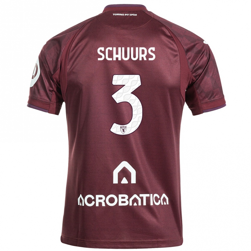 Hombre Fútbol Camiseta Perr Schuurs #3 Granate Blanco 1ª Equipación 2024/25 Perú