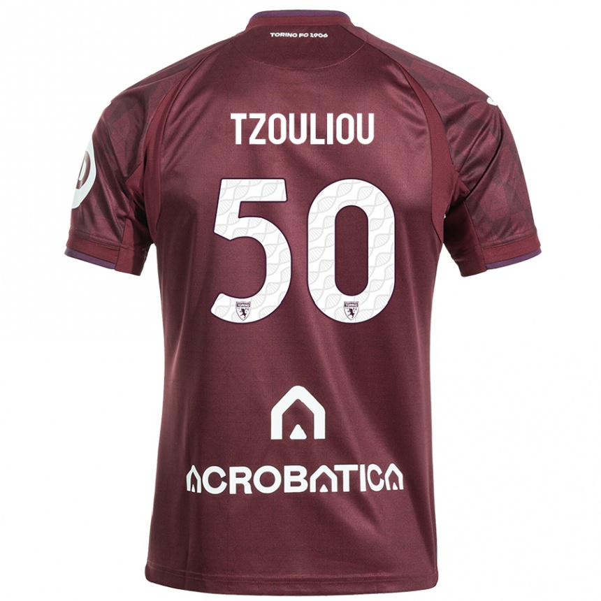 Hombre Fútbol Camiseta Dimitrianos Tzouliou #50 Granate Blanco 1ª Equipación 2024/25 Perú