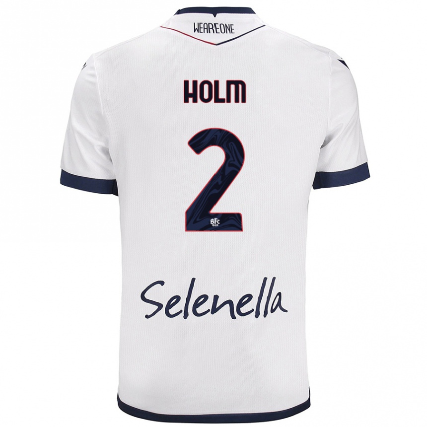 Hombre Fútbol Camiseta Emil Holm #2 Blanco Azul Real 2ª Equipación 2024/25 Perú