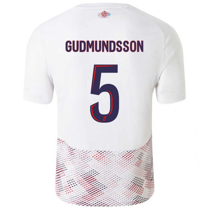 Hombre Fútbol Camiseta Gabriel Gudmundsson #5 Blanco Azul Real 2ª Equipación 2024/25 Perú