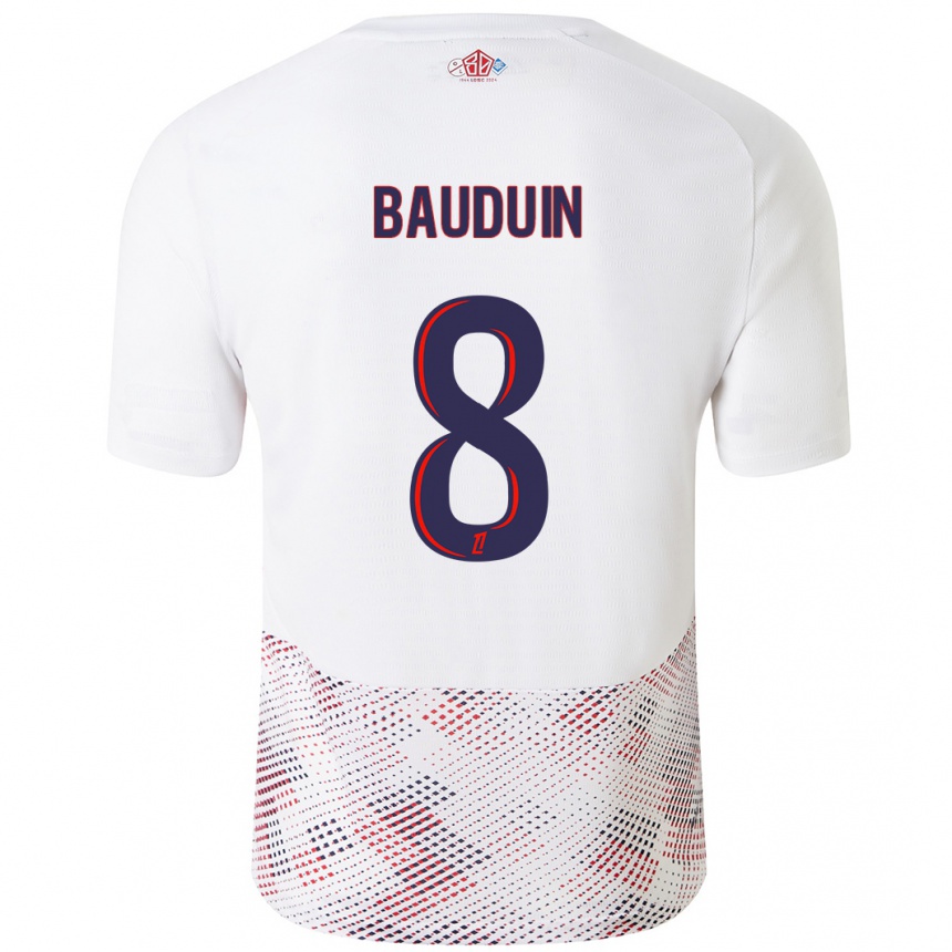 Hombre Fútbol Camiseta Justine Bauduin #8 Blanco Azul Real 2ª Equipación 2024/25 Perú