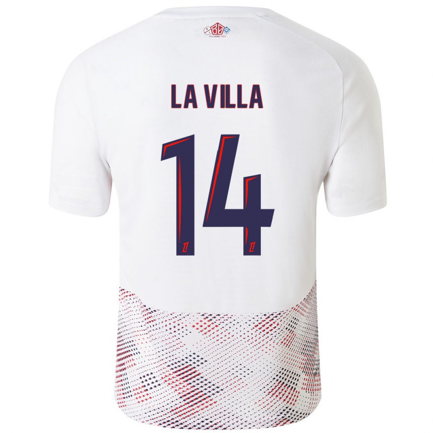 Hombre Fútbol Camiseta Caroline La Villa #14 Blanco Azul Real 2ª Equipación 2024/25 Perú