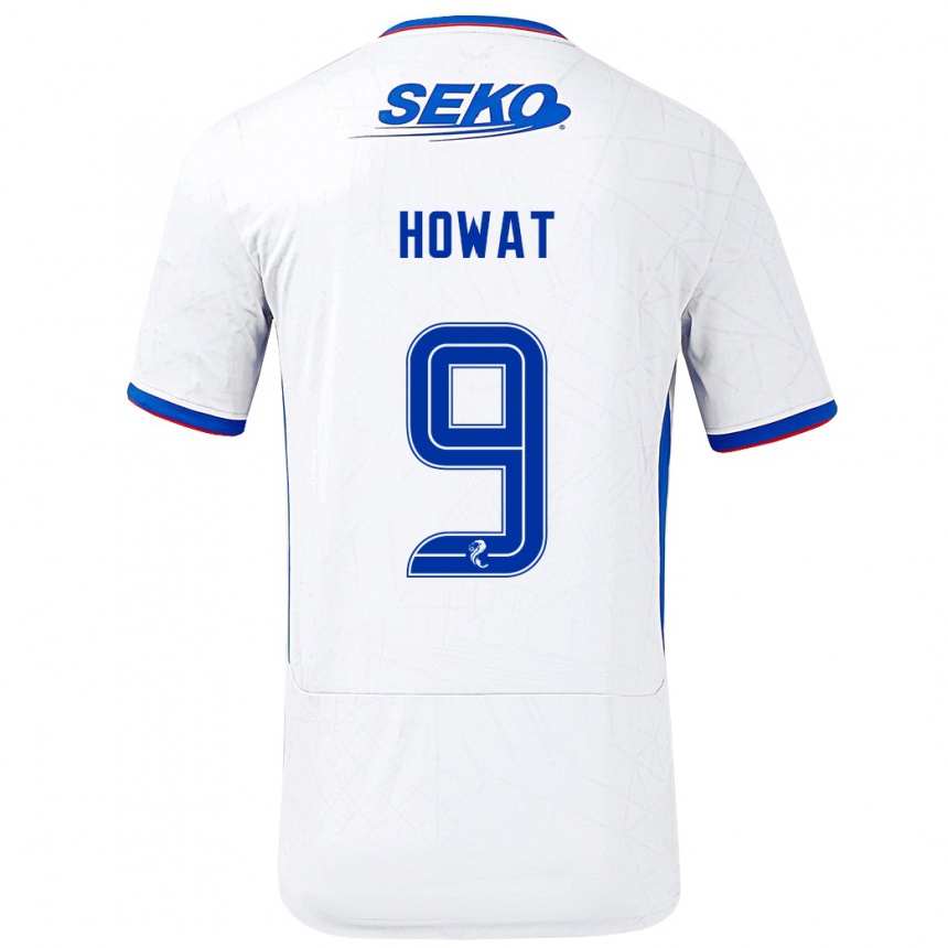 Hombre Fútbol Camiseta Kirsty Howat #9 Blanco Azul 2ª Equipación 2024/25 Perú