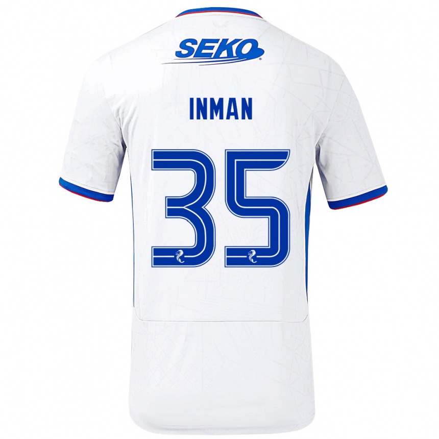 Hombre Fútbol Camiseta Lucy Inman #35 Blanco Azul 2ª Equipación 2024/25 Perú