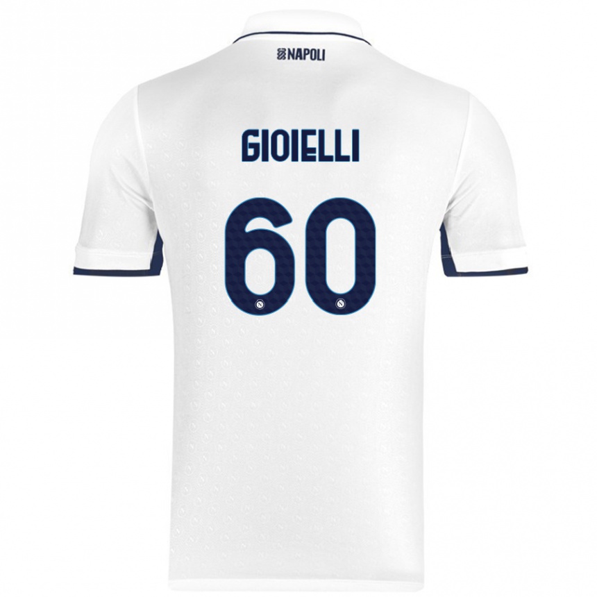 Hombre Fútbol Camiseta Francesco Gioielli #60 Blanco Azul Real 2ª Equipación 2024/25 Perú