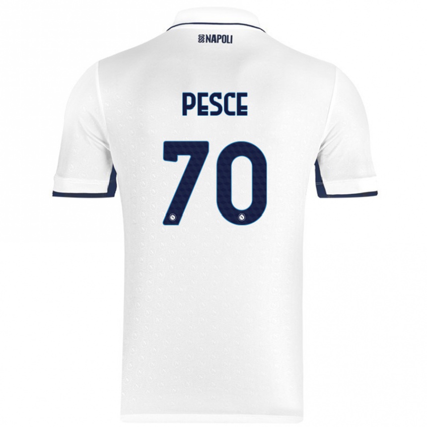 Hombre Fútbol Camiseta Antonio Pesce #70 Blanco Azul Real 2ª Equipación 2024/25 Perú