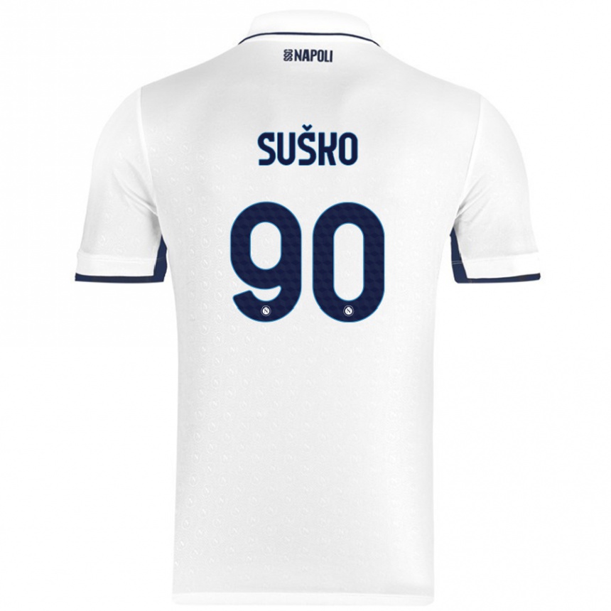 Hombre Fútbol Camiseta Daniel Suško #90 Blanco Azul Real 2ª Equipación 2024/25 Perú