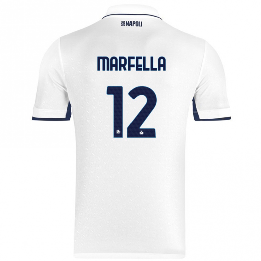 Hombre Fútbol Camiseta Davide Marfella #12 Blanco Azul Real 2ª Equipación 2024/25 Perú