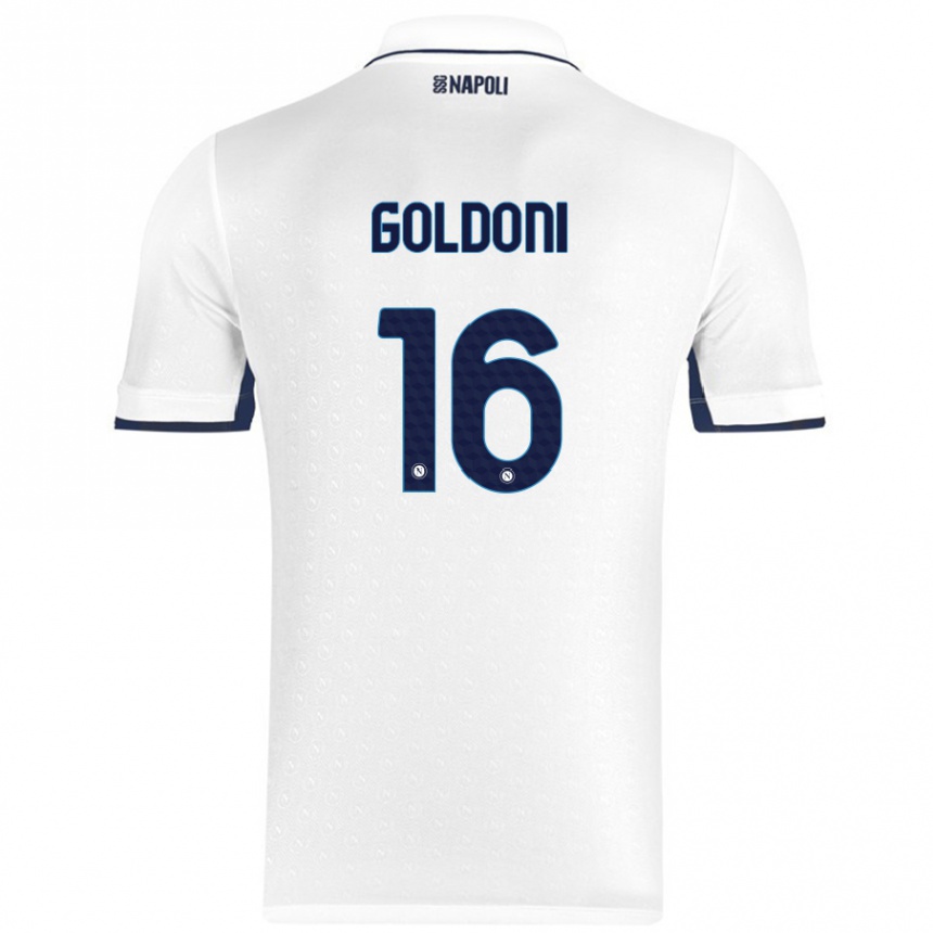 Hombre Fútbol Camiseta Eleonora Goldoni #16 Blanco Azul Real 2ª Equipación 2024/25 Perú