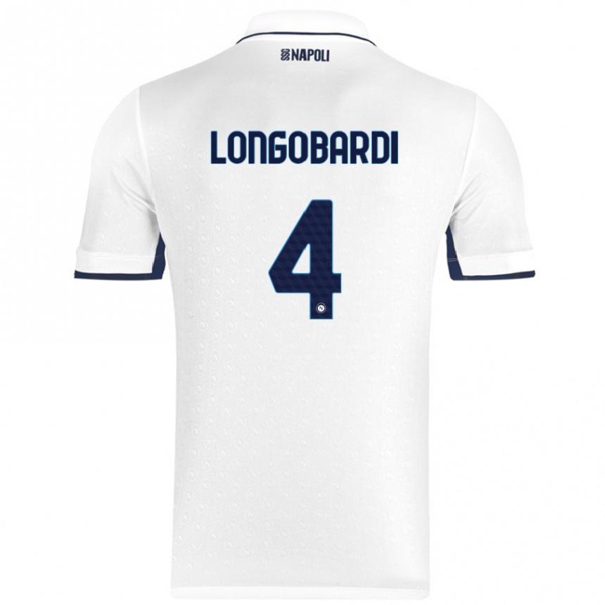 Hombre Fútbol Camiseta Salvatore Longobardi #4 Blanco Azul Real 2ª Equipación 2024/25 Perú