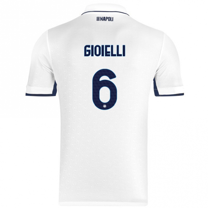 Hombre Fútbol Camiseta Francesco Pio Gioielli #6 Blanco Azul Real 2ª Equipación 2024/25 Perú