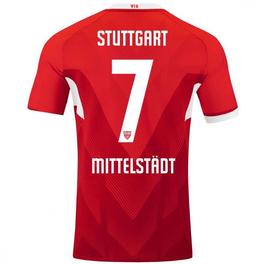 Hombre Fútbol Camiseta Maximilian Mittelstädt #7 Rojo Blanco 2ª Equipación 2024/25 Perú