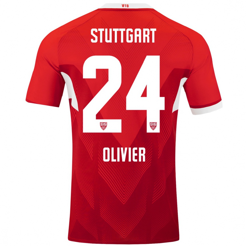 Hombre Fútbol Camiseta Christopher Olivier #24 Rojo Blanco 2ª Equipación 2024/25 Perú