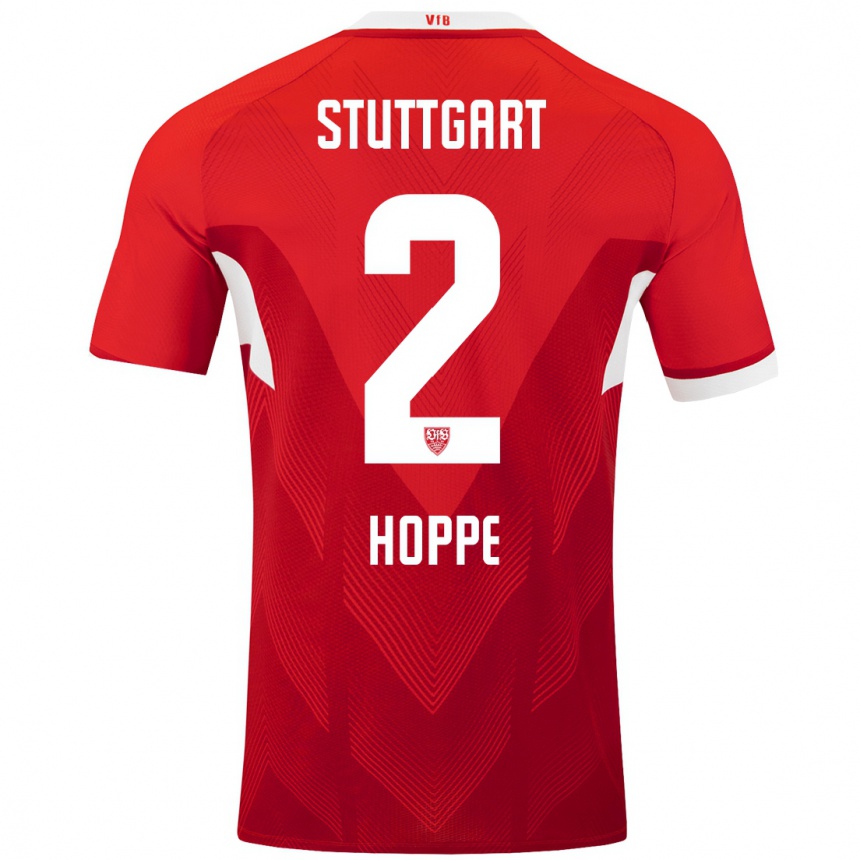 Hombre Fútbol Camiseta Mattis Hoppe #2 Rojo Blanco 2ª Equipación 2024/25 Perú