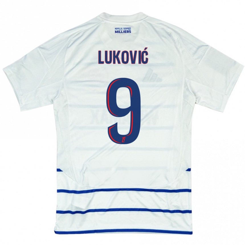 Hombre Fútbol Camiseta Milos Lukovic #9 Blanco Azul 2ª Equipación 2024/25 Perú