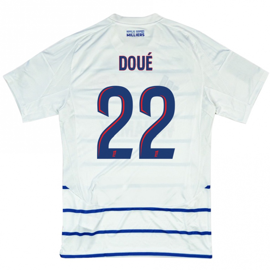 Hombre Fútbol Camiseta Guéla Doué #22 Blanco Azul 2ª Equipación 2024/25 Perú