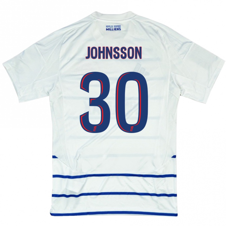 Hombre Fútbol Camiseta Karl-Johan Johnsson #30 Blanco Azul 2ª Equipación 2024/25 Perú