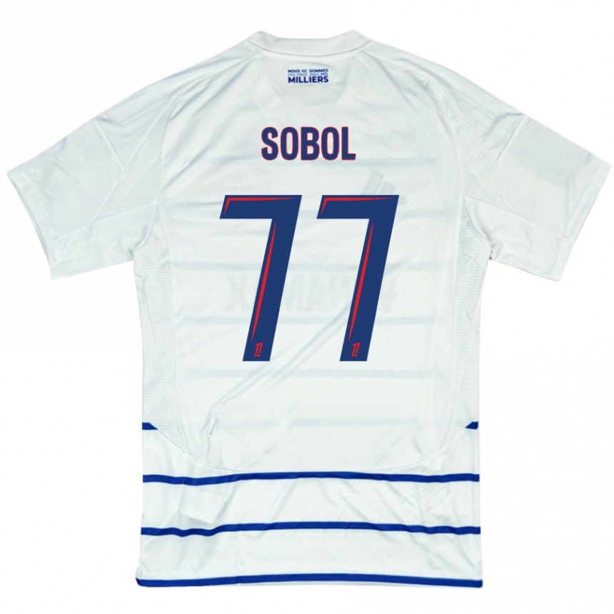 Hombre Fútbol Camiseta Eduard Sobol #77 Blanco Azul 2ª Equipación 2024/25 Perú