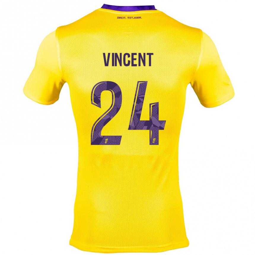 Hombre Fútbol Camiseta Magalie Vincent #24 Amarillo Morado 2ª Equipación 2024/25 Perú