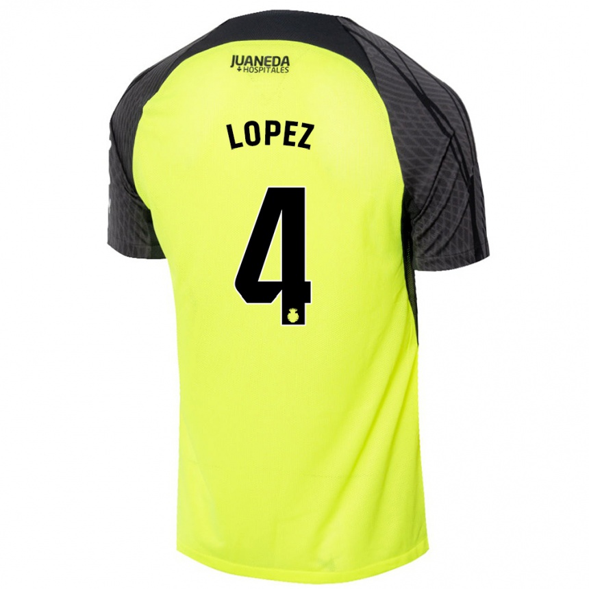 Hombre Fútbol Camiseta David López #4 Verde Fluorescente Negro 2ª Equipación 2024/25 Perú