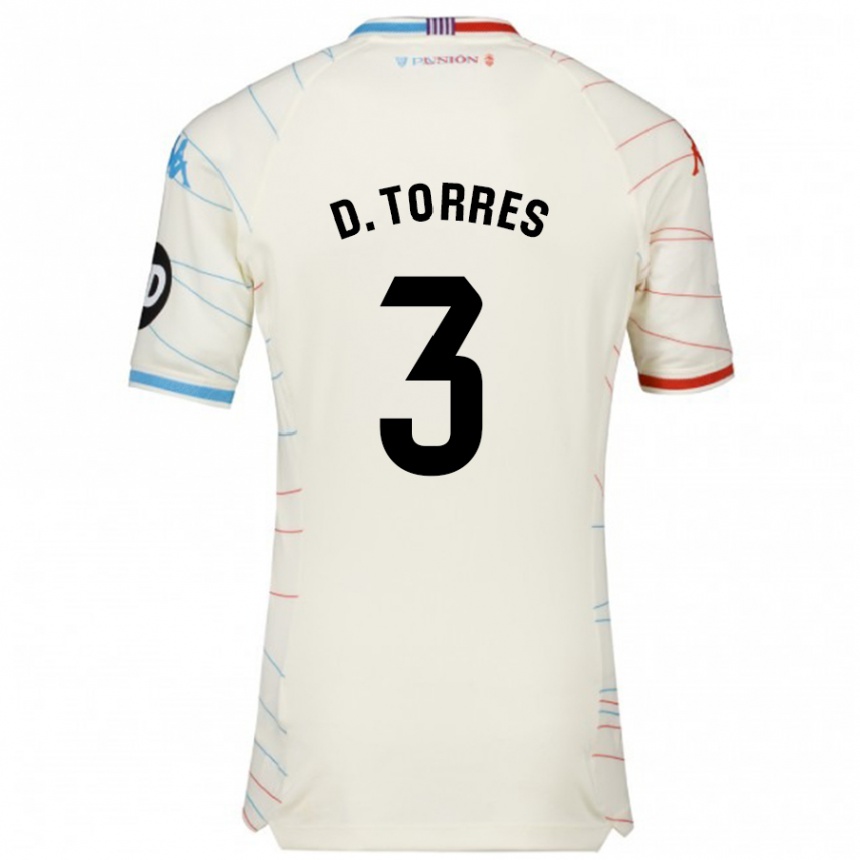 Hombre Fútbol Camiseta David Torres #3 Blanco Rojo Azul 2ª Equipación 2024/25 Perú