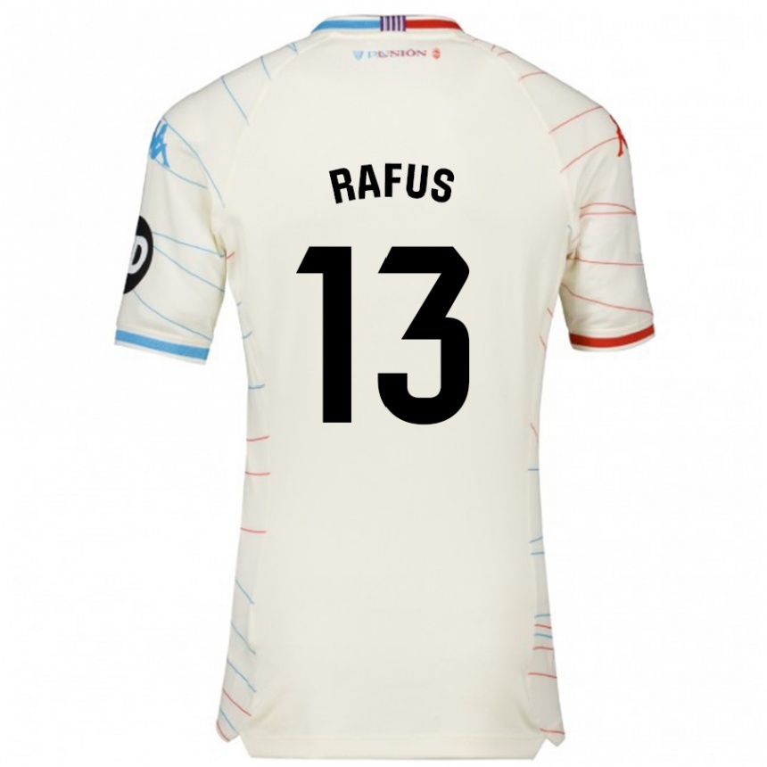 Hombre Fútbol Camiseta Arnau Rafus #13 Blanco Rojo Azul 2ª Equipación 2024/25 Perú