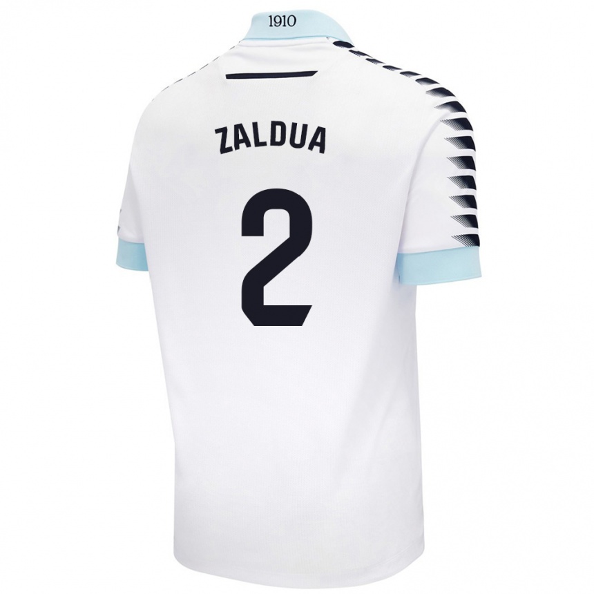 Hombre Fútbol Camiseta Joseba Zaldua #2 Blanco Azul 2ª Equipación 2024/25 Perú