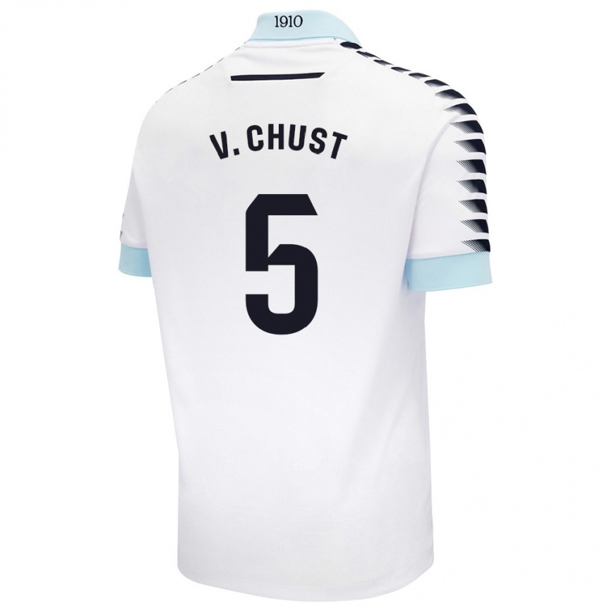 Hombre Fútbol Camiseta Víctor Chust #5 Blanco Azul 2ª Equipación 2024/25 Perú