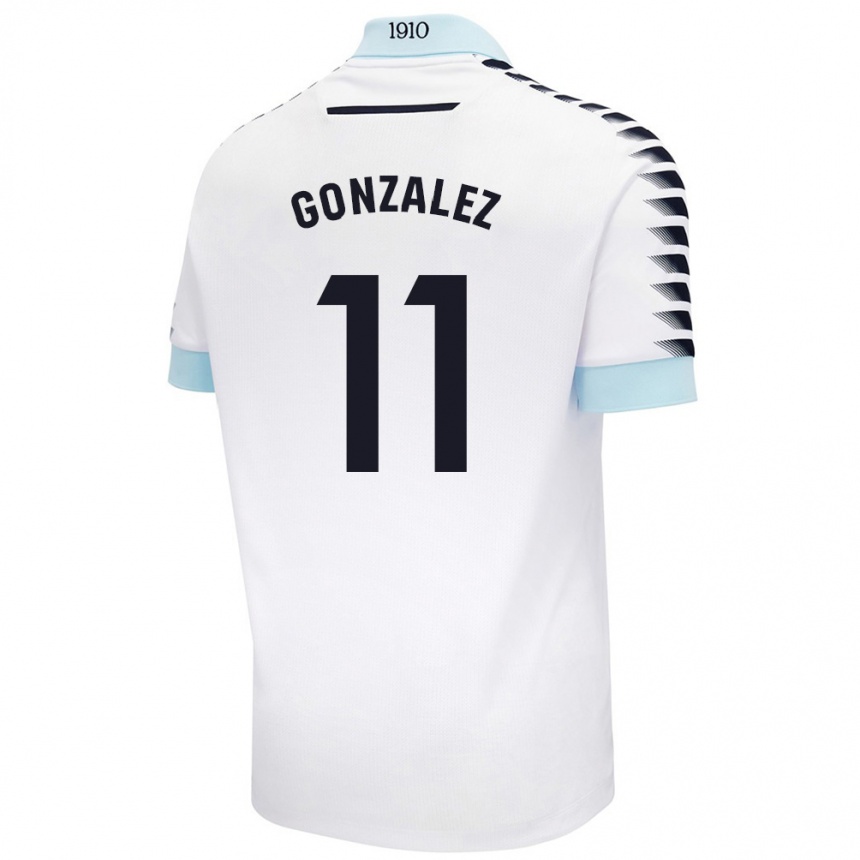 Hombre Fútbol Camiseta Chus González #11 Blanco Azul 2ª Equipación 2024/25 Perú